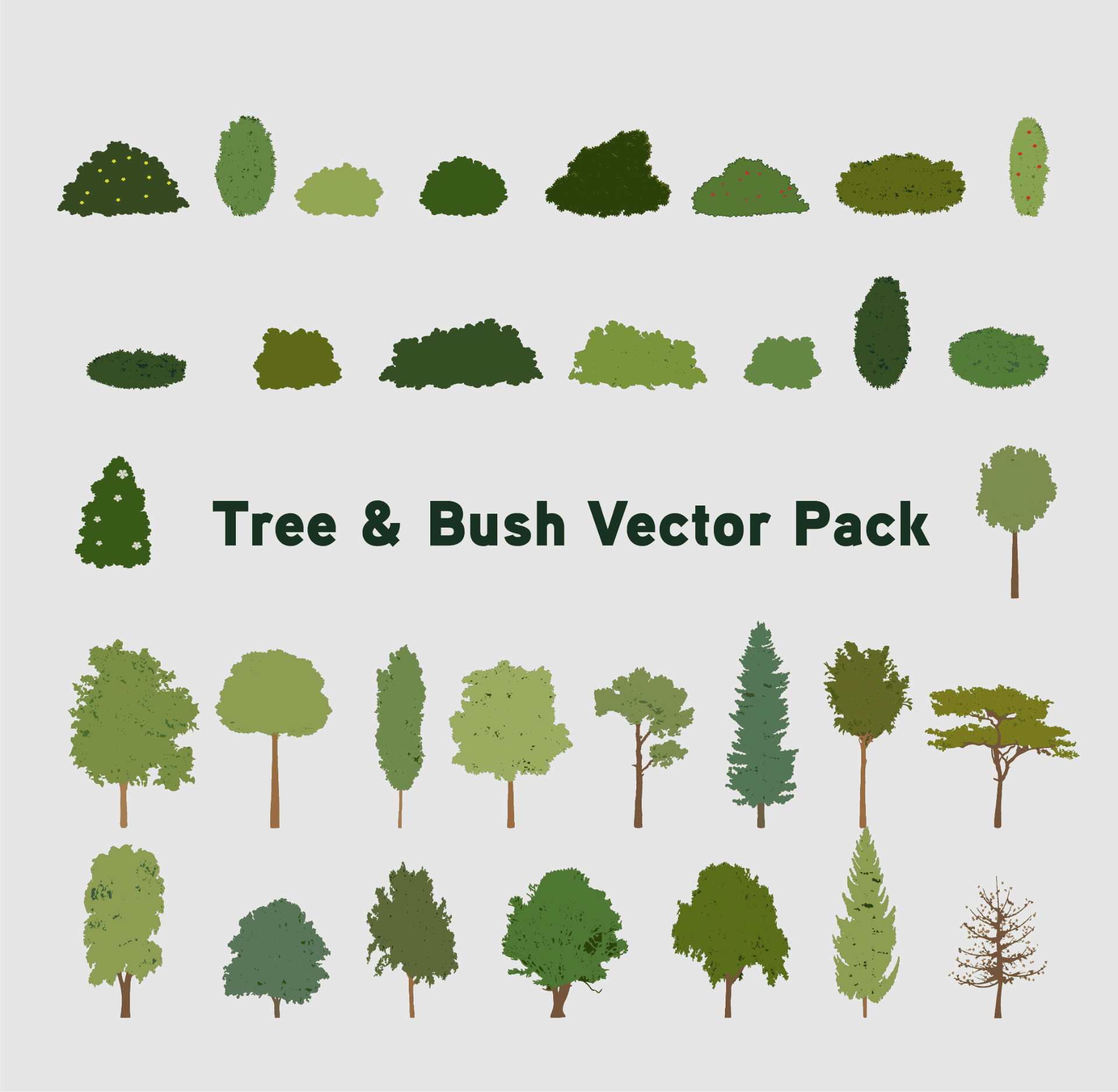 Outdoor Tree + Bush Vector Set