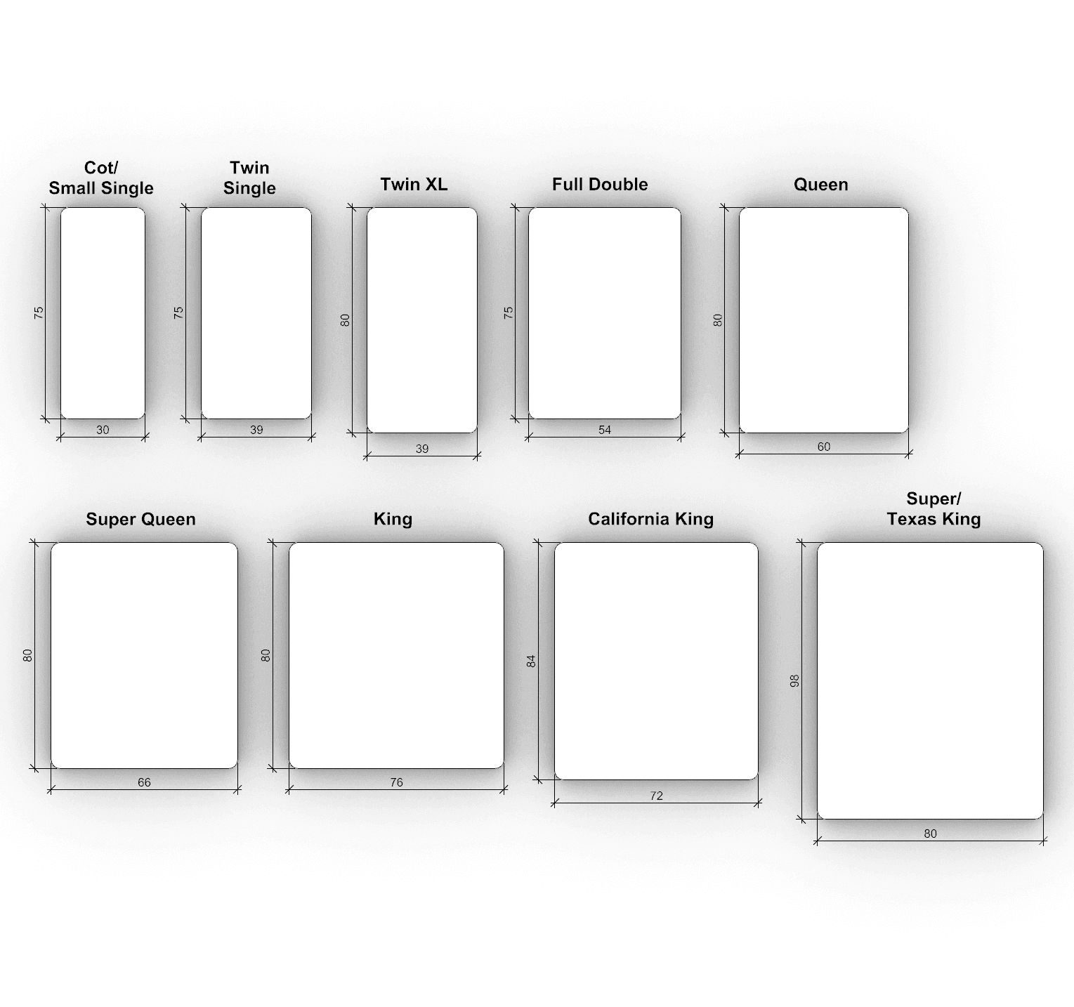 Mattress Sizes for RHINO & AI
