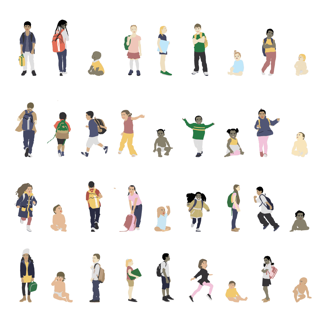 Youth and Babies Vector Figure Set