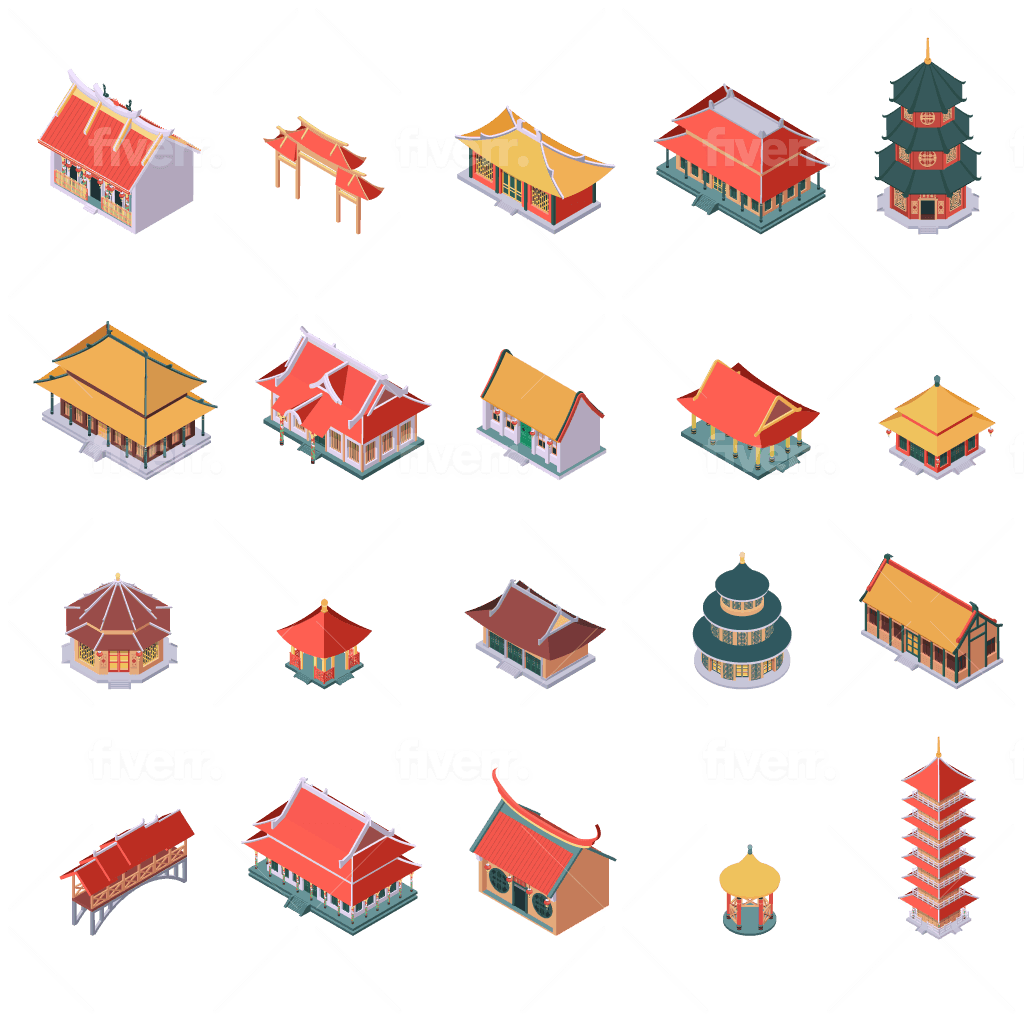 Chinese Building Colored Isometric Buildings