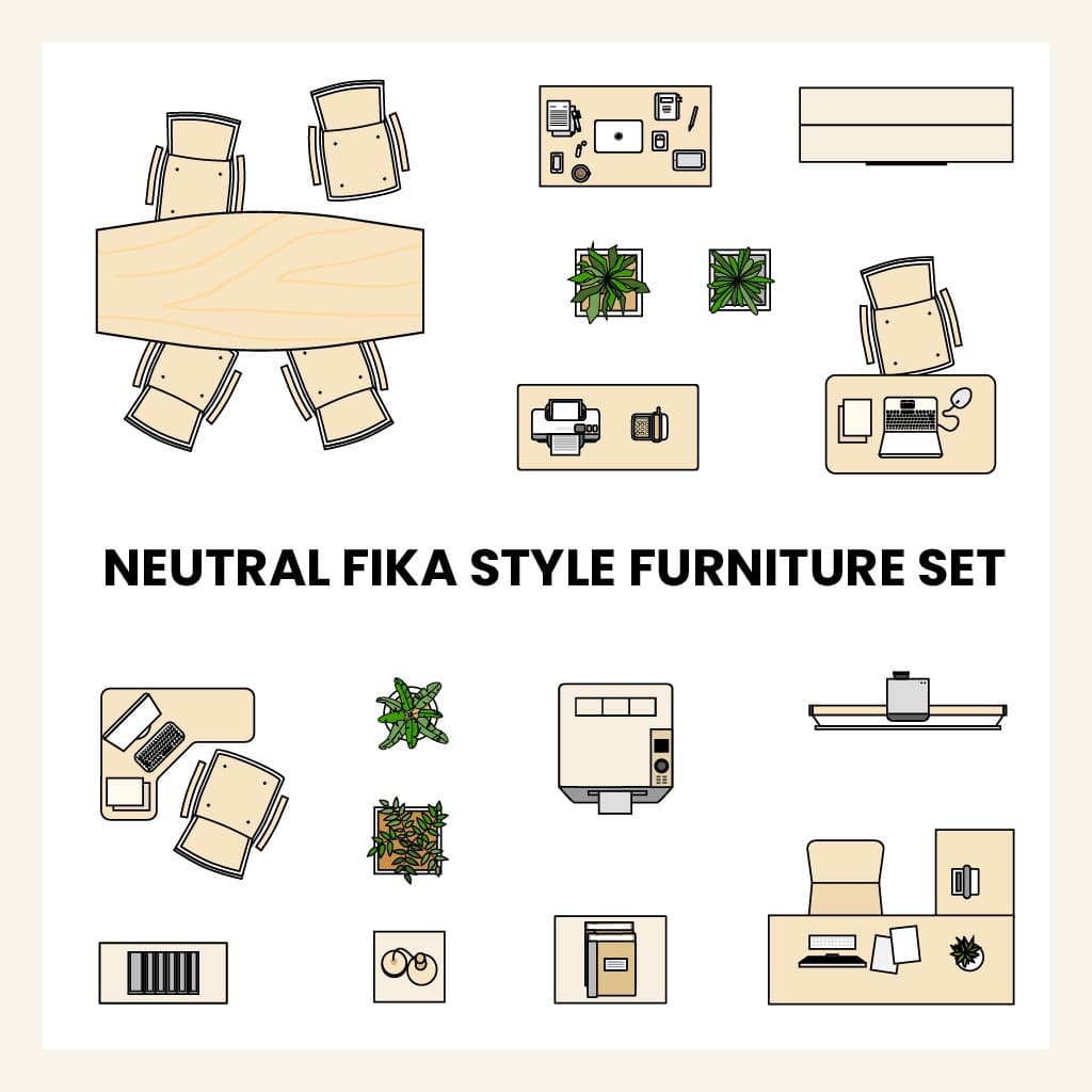 Fika Office Furniture Top View Vector Set
