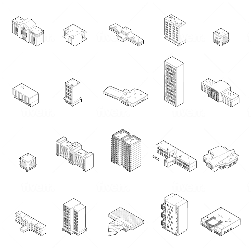 Public Building Isometric Vector Lineart