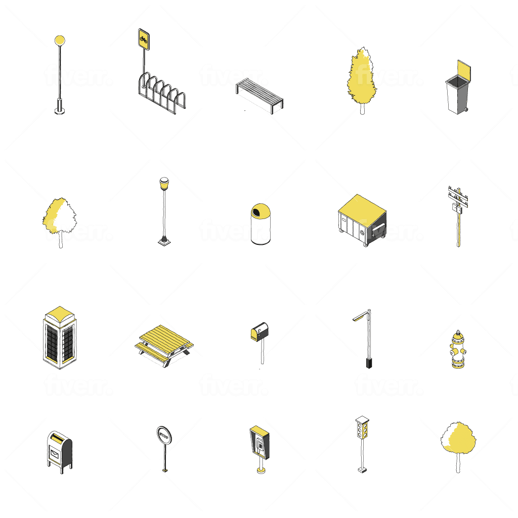 Sketchy Style Street Furniture Colored